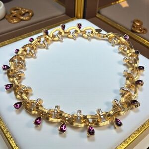 18k Gold Plated Chunky Link Zircon Crystal Statement Necklace